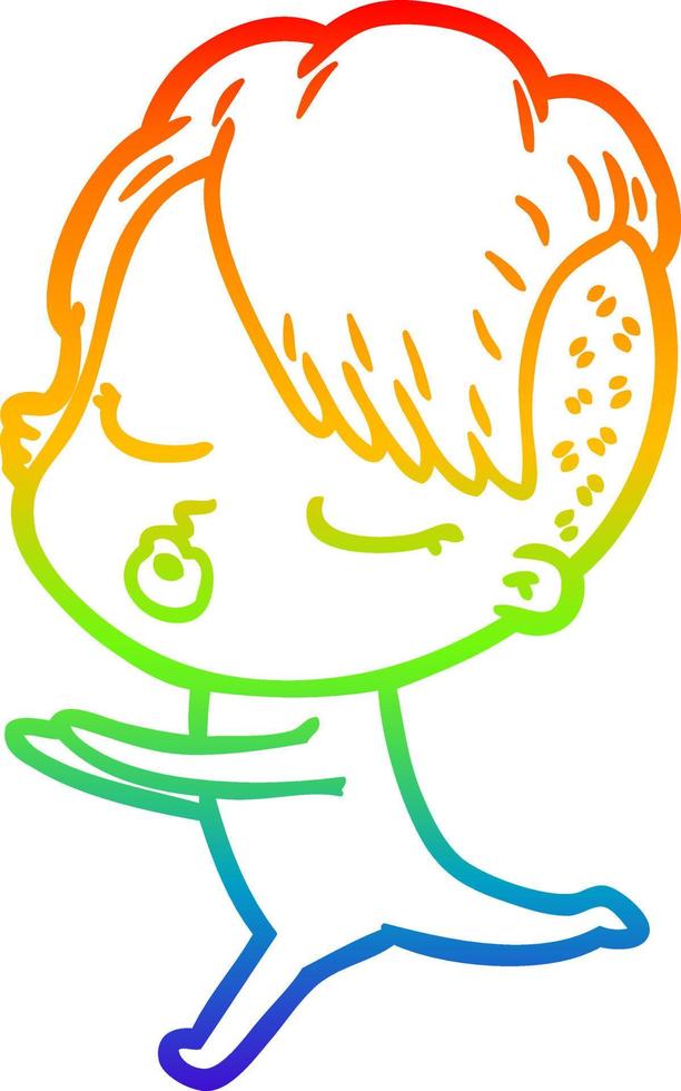 rainbow gradient line drawing cartoon pretty hipster girl vector