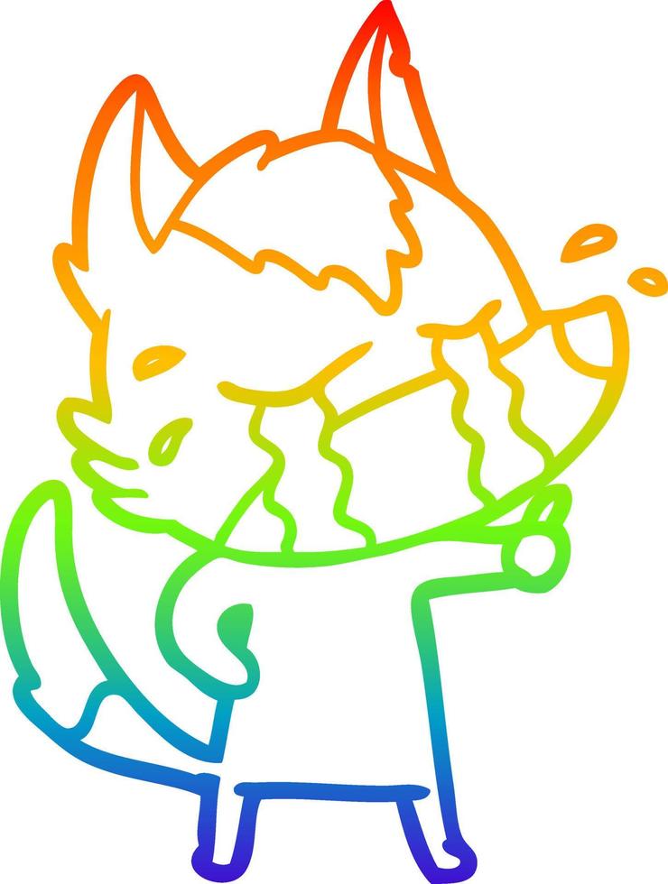 rainbow gradient line drawing cartoon crying wolf vector