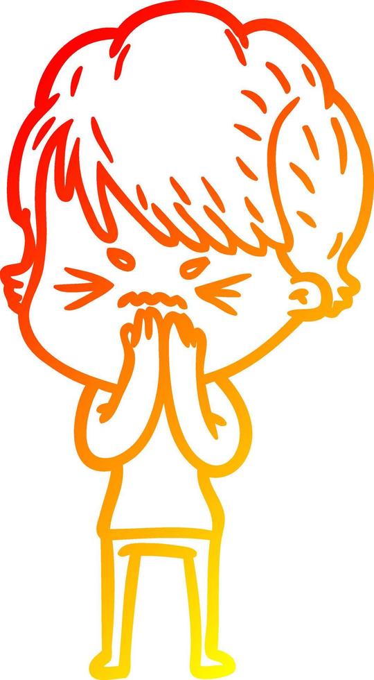 warm gradient line drawing cartoon frustrated woman vector