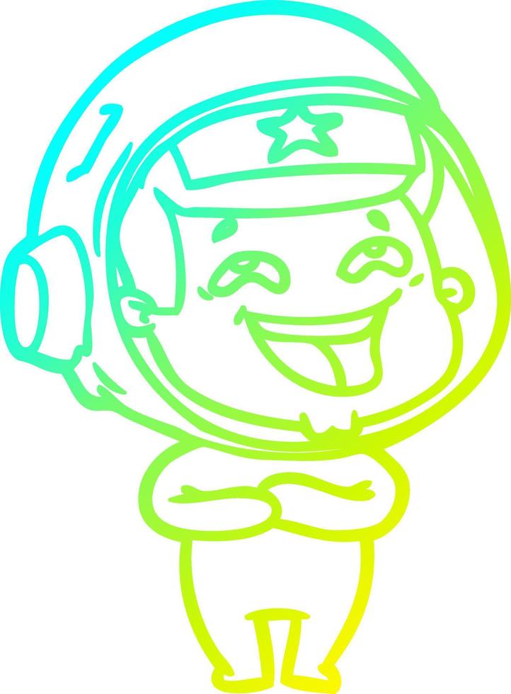 cold gradient line drawing cartoon laughing astronaut vector
