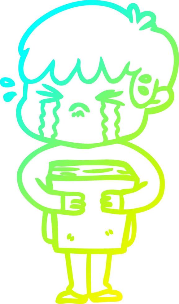 cold gradient line drawing cartoon boy crying vector
