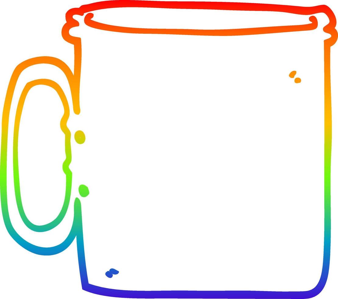 rainbow gradient line drawing cartoon camping cup of coffee vector