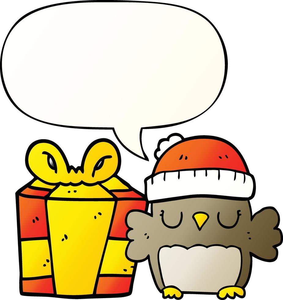 cute christmas owl and speech bubble in smooth gradient style vector