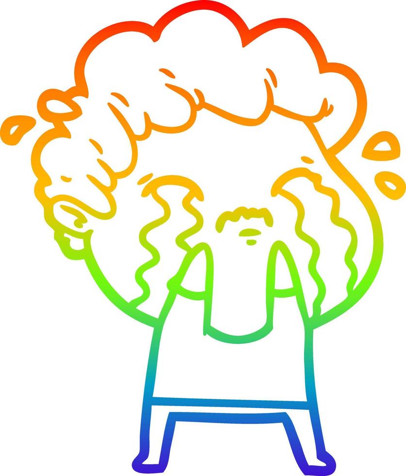 rainbow gradient line drawing cartoon man crying vector