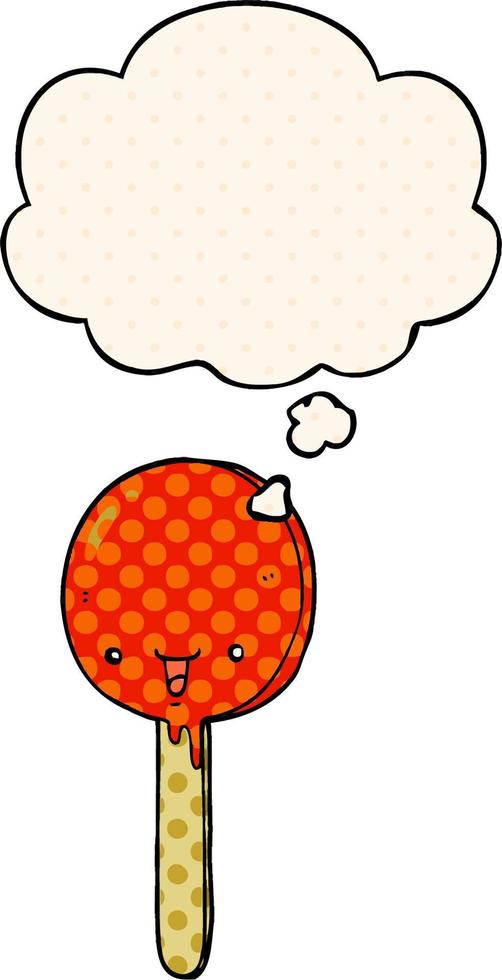 cartoon candy lollipop and thought bubble in comic book style vector