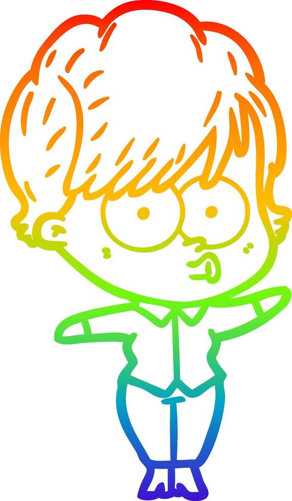 rainbow gradient line drawing cartoon woman vector