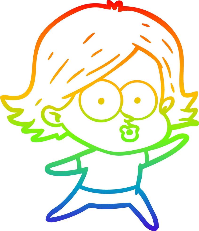 rainbow gradient line drawing cartoon girl pouting vector