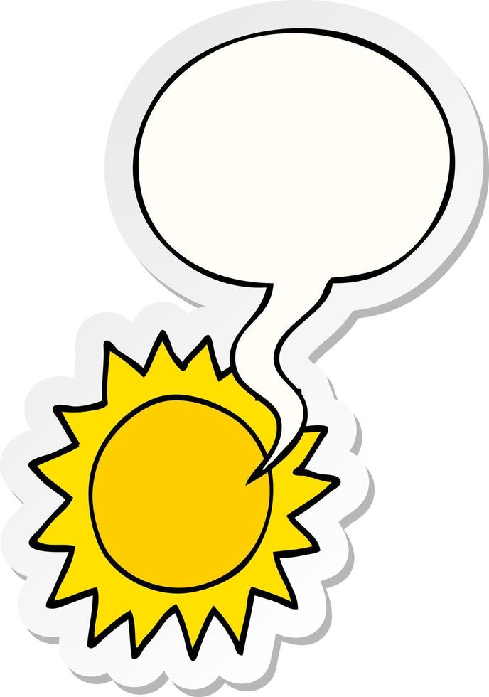 cartoon sun and speech bubble sticker vector