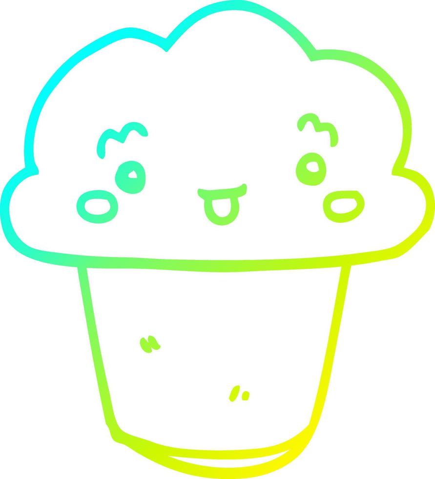 cold gradient line drawing cartoon cupcake with face vector