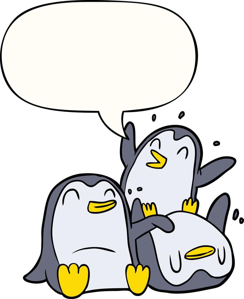 cartoon happy penguins and speech bubble vector