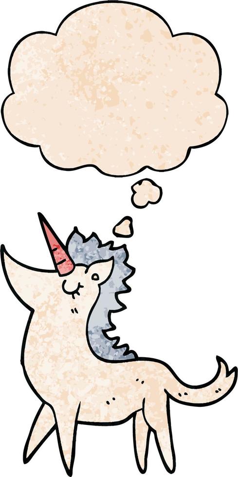 cartoon unicorn and thought bubble in grunge texture pattern style vector
