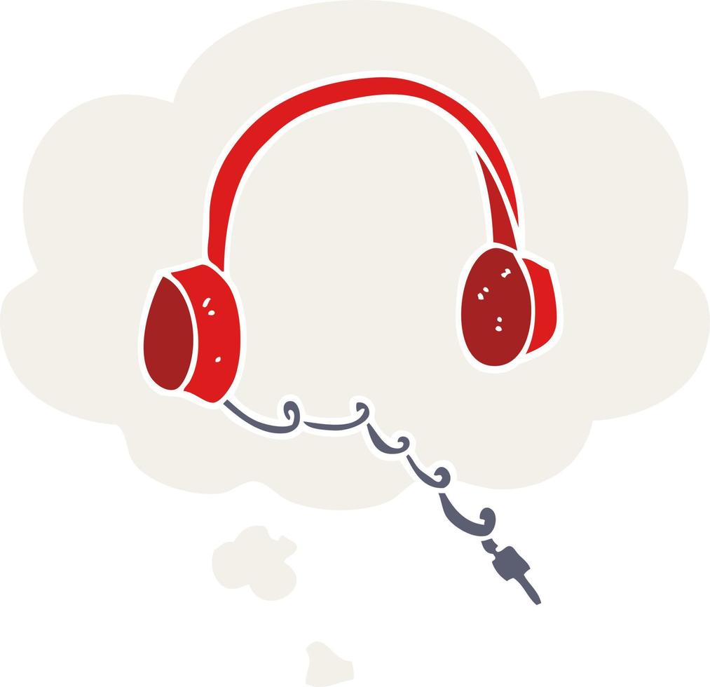 cartoon headphones and thought bubble in retro style vector