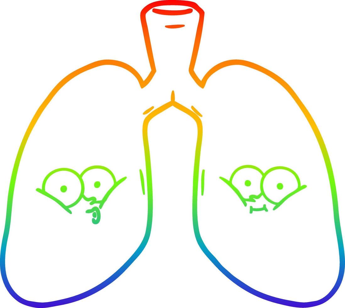 dibujo de línea de gradiente de arco iris pulmones de dibujos animados vector