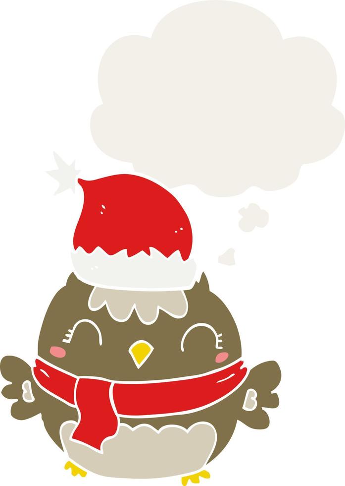 cute christmas owl and thought bubble in retro style vector