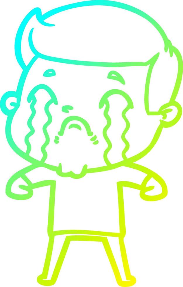 cold gradient line drawing cartoon man crying vector