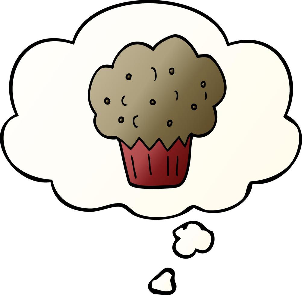 muffin de dibujos animados y burbuja de pensamiento en estilo degradado suave vector