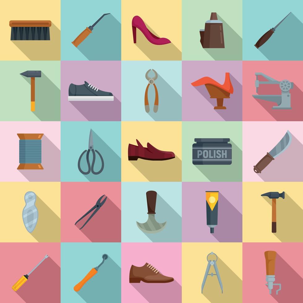 Shoe repair icons set, flat style vector