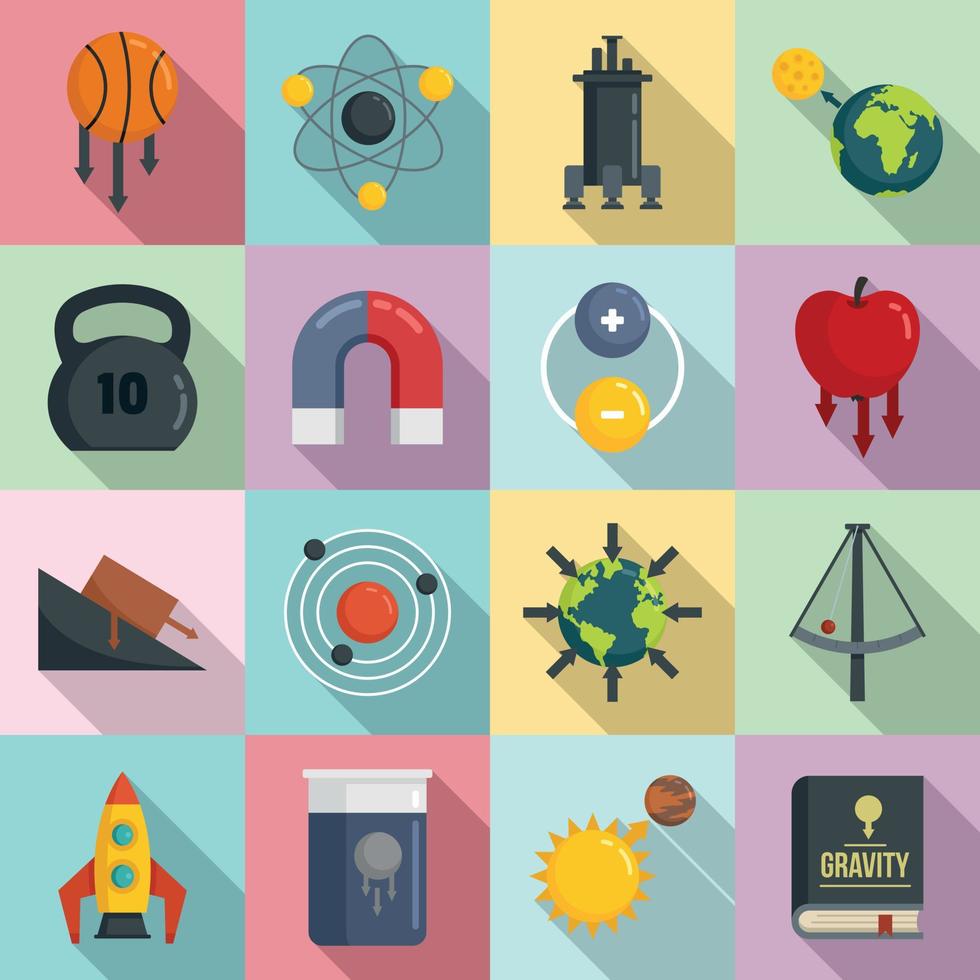 Gravity icons set, flat style vector