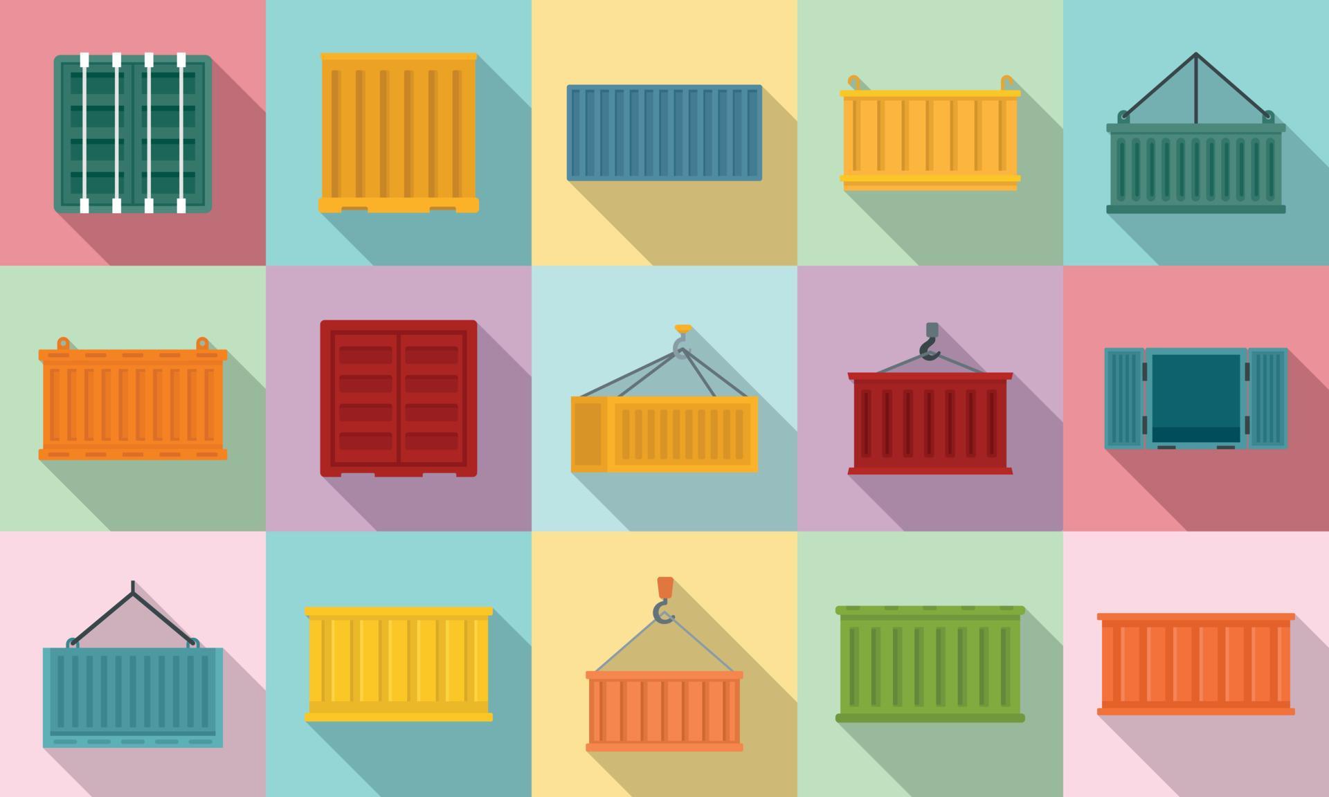Cargo container icons set, flat style 8840514 Vector Art at Vecteezy
