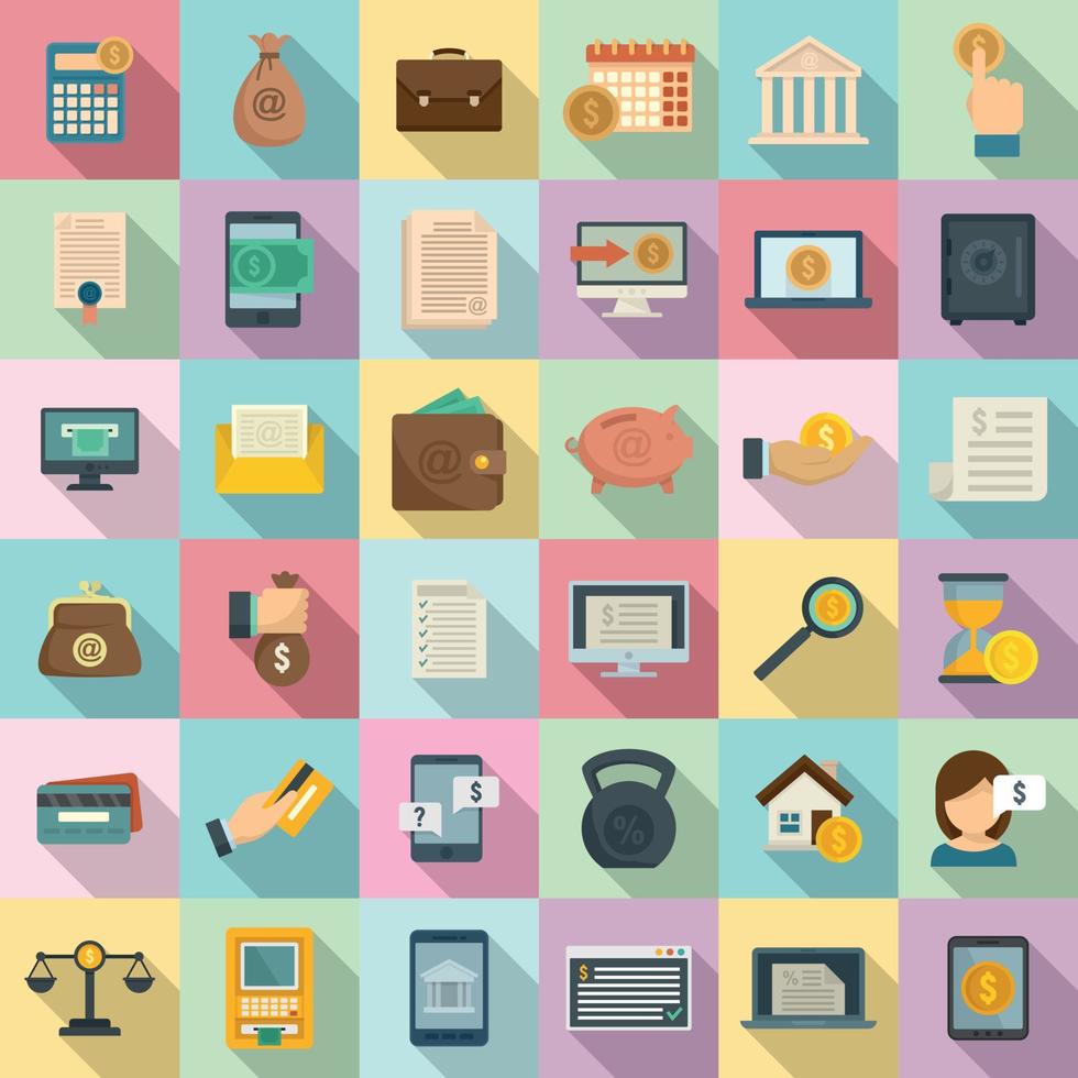Online loan icons set, flat style 8840518 Vector Art at Vecteezy