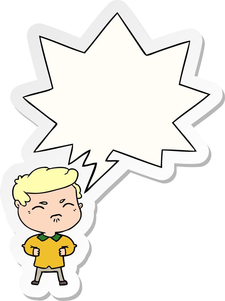 cartoon annoyed man and speech bubble sticker vector