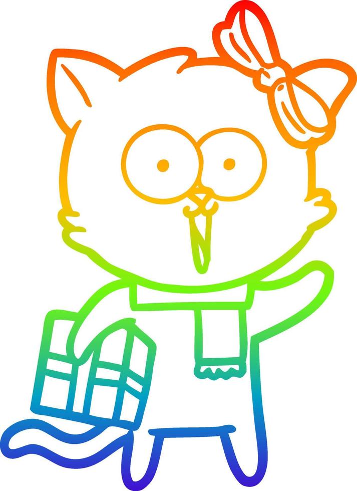 rainbow gradient line drawing cartoon cat vector