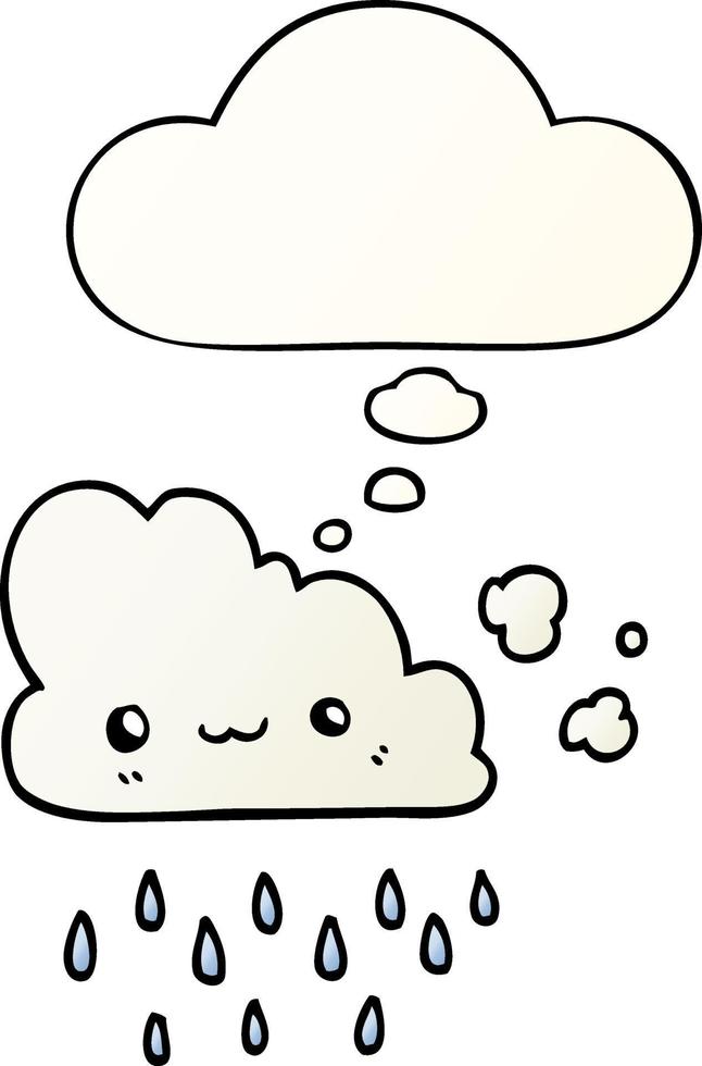 cartoon storm cloud and thought bubble in smooth gradient style vector