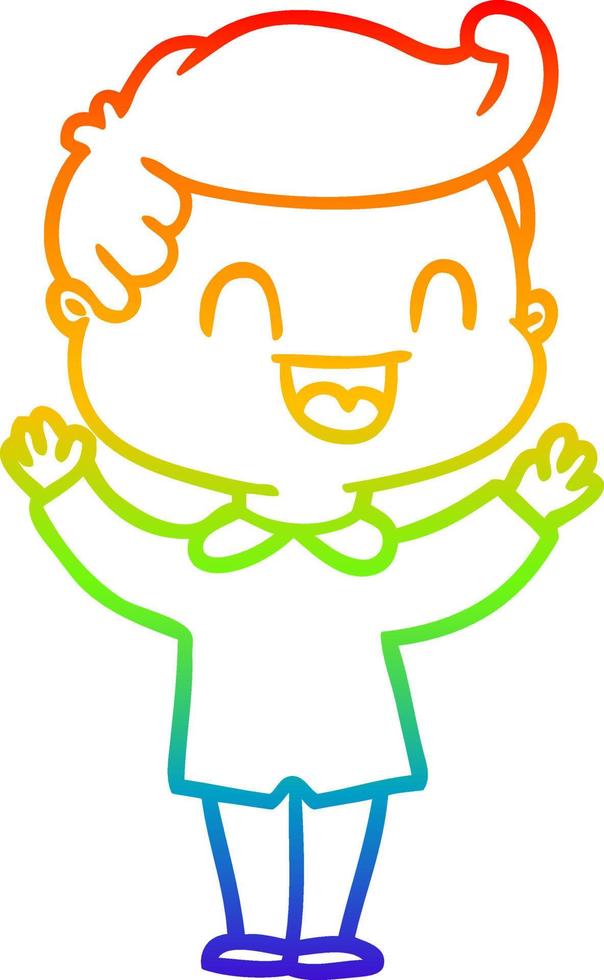 rainbow gradient line drawing cartoon happy man vector