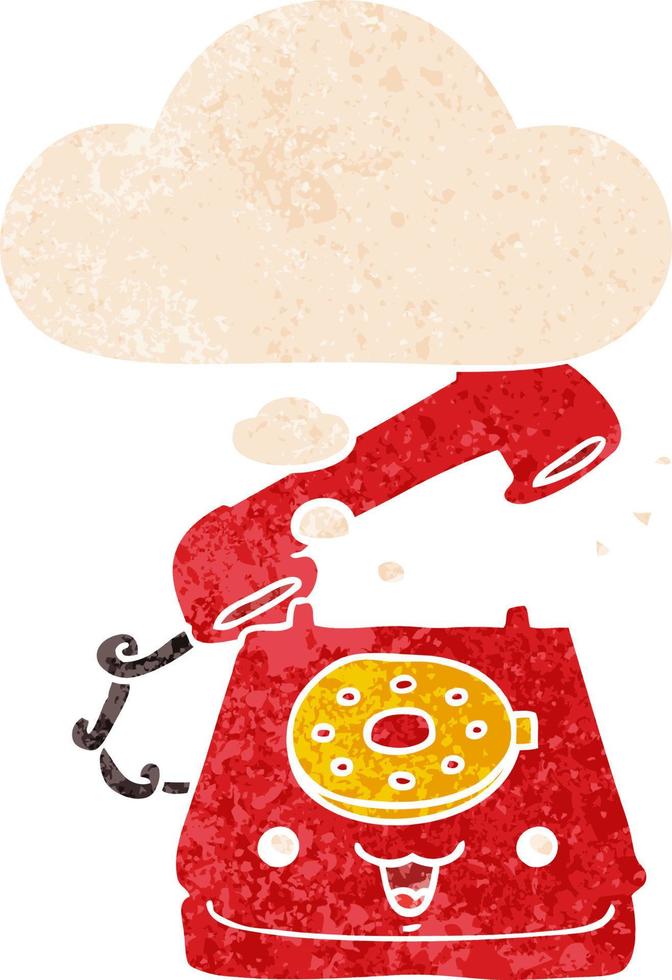 cute cartoon telephone and thought bubble in retro textured style vector