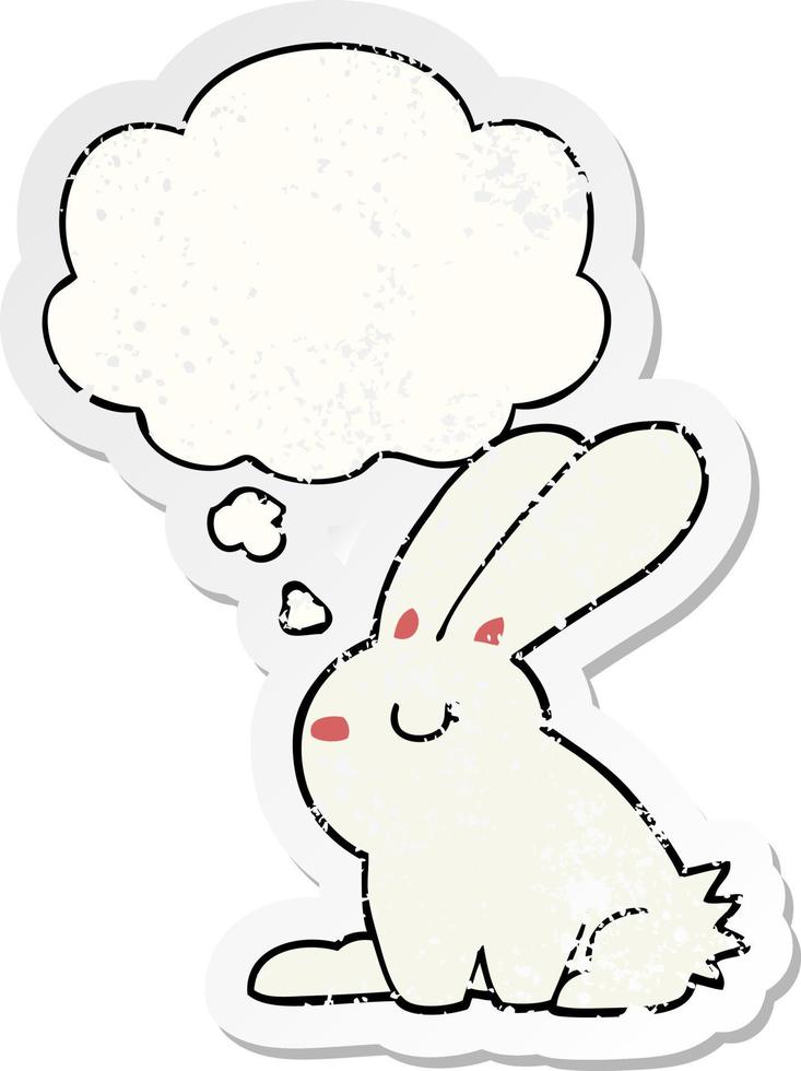 cartoon rabbit and thought bubble as a distressed worn sticker vector