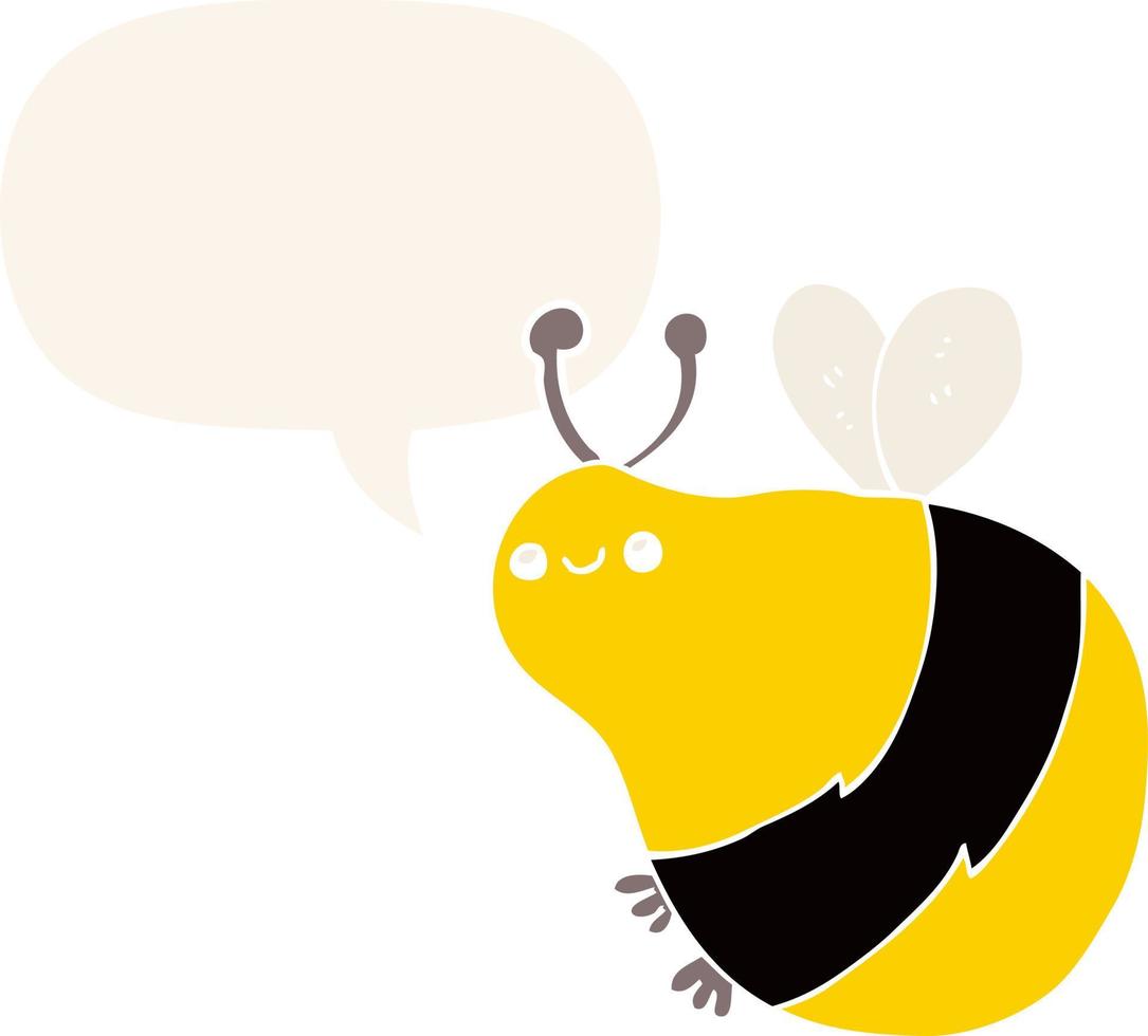 cartoon bee and speech bubble in retro style vector