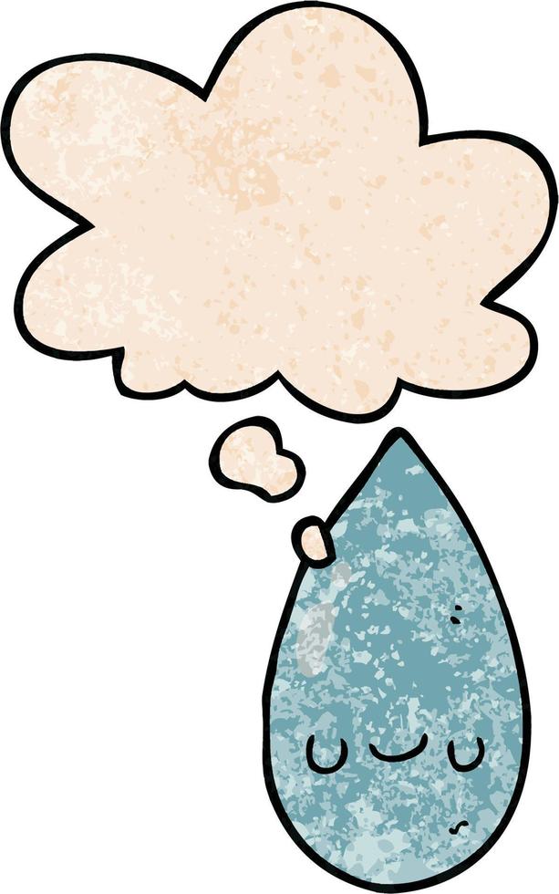 cartoon cute raindrop and thought bubble in grunge texture pattern style vector