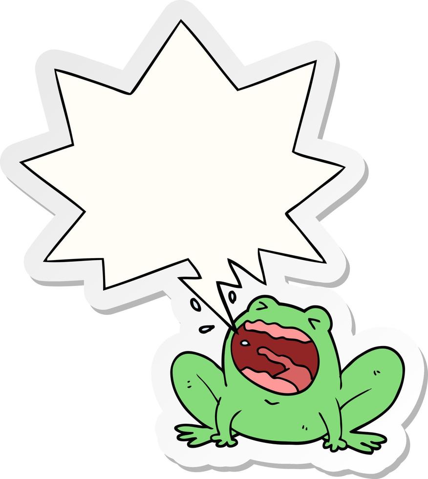 cartoon frog shouting and speech bubble sticker vector