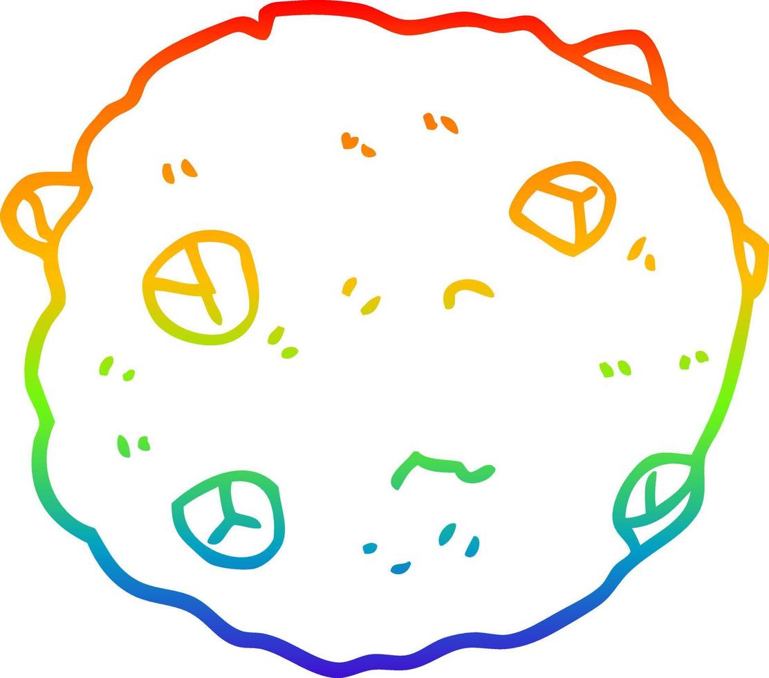 rainbow gradient line drawing cartoon chocolate chip cookie vector