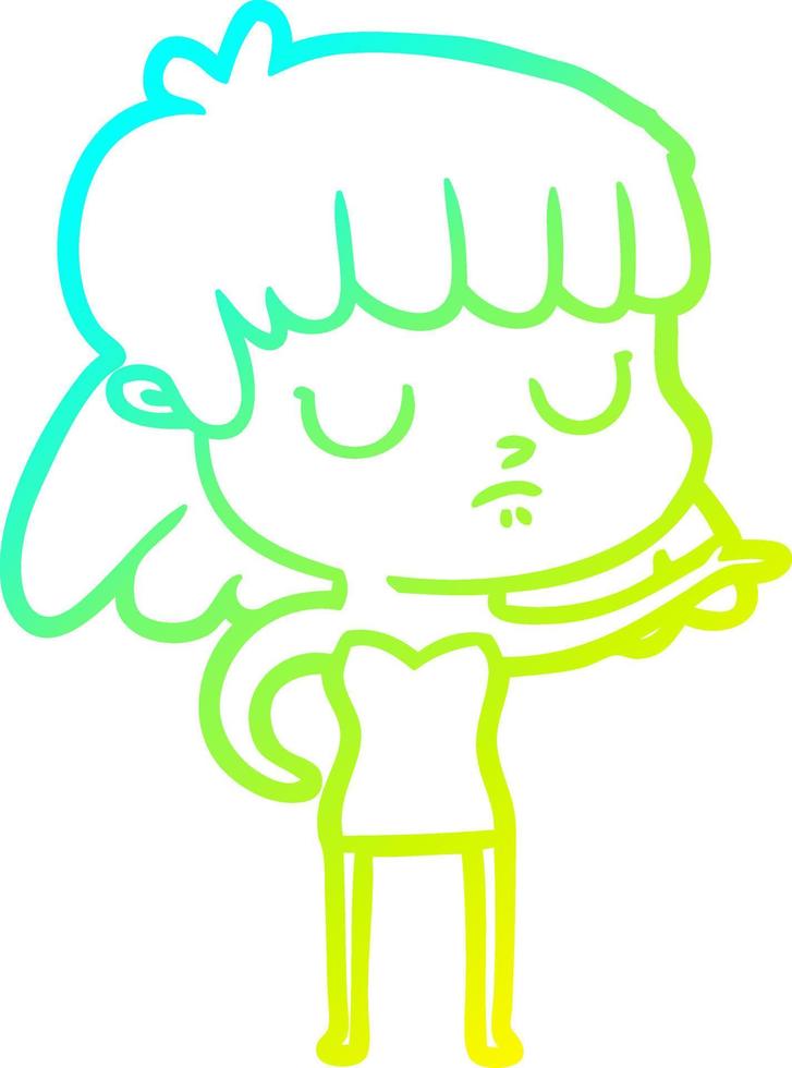 cold gradient line drawing cartoon indifferent woman vector
