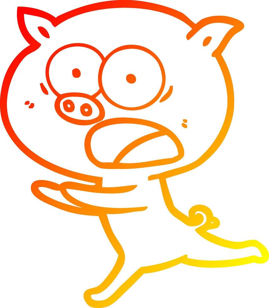 warm gradient line drawing cartoon pig running vector