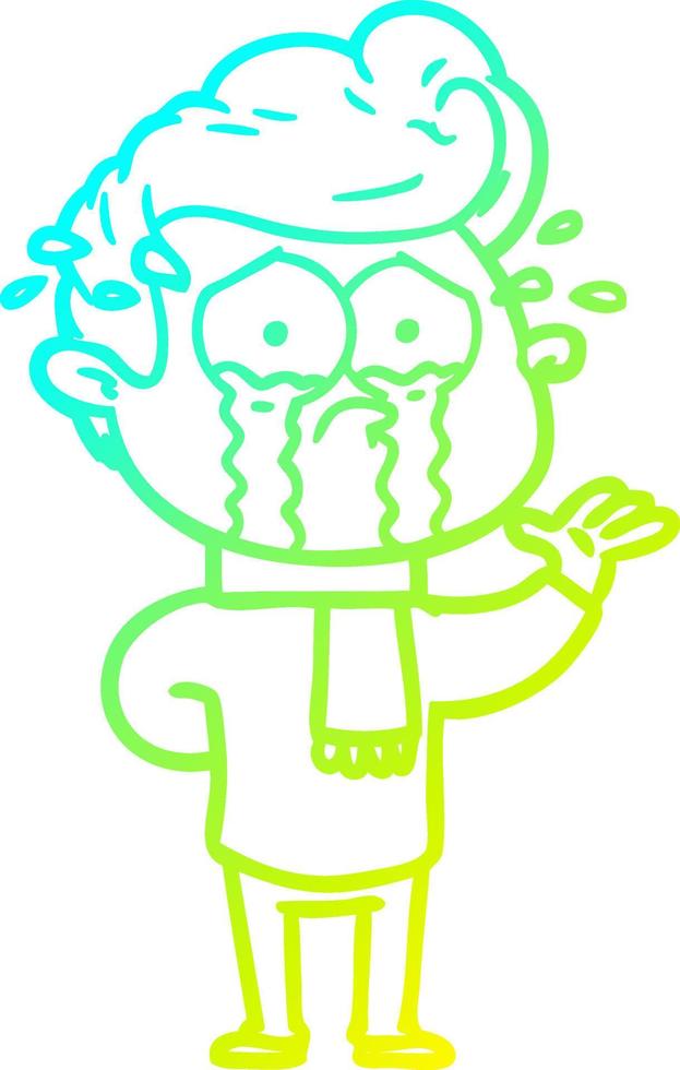 cold gradient line drawing cartoon crying man vector