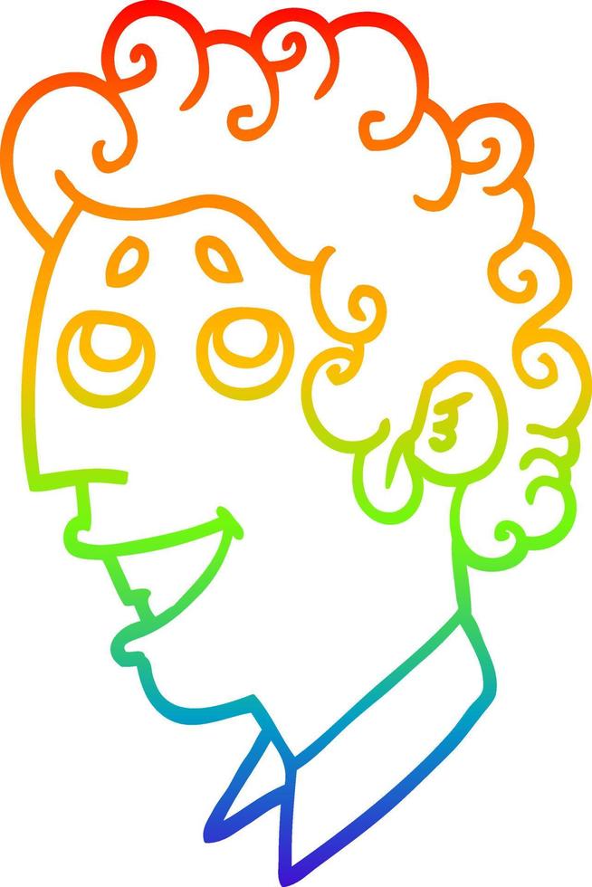 cara de hombre de dibujos animados de dibujo de línea de gradiente de arco iris vector