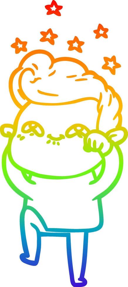rainbow gradient line drawing cartoon excited man vector