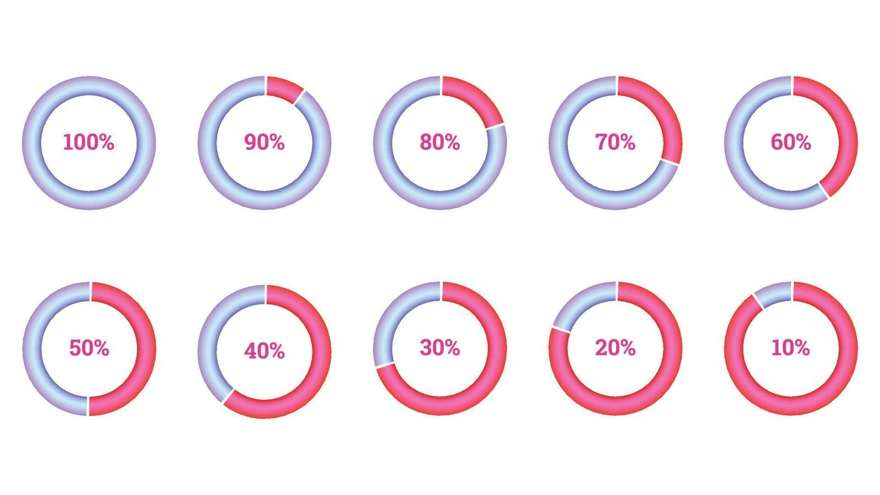 percentage infographics elements set in shape of 3d gradient strokes vector
