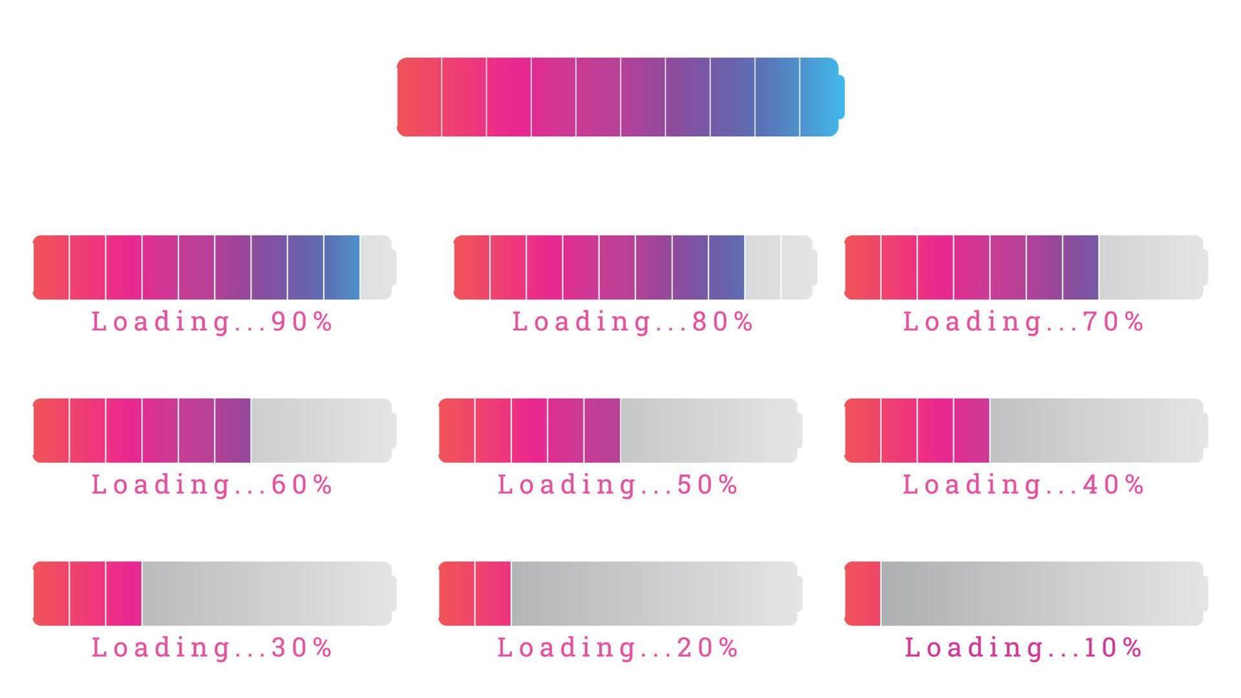 Percentage infographics elements set in shape of gradient battery cell vector