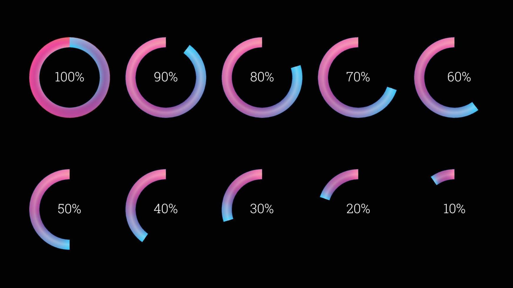 elementos infográficos porcentuales establecidos en forma de anillo de gradiente plano vector