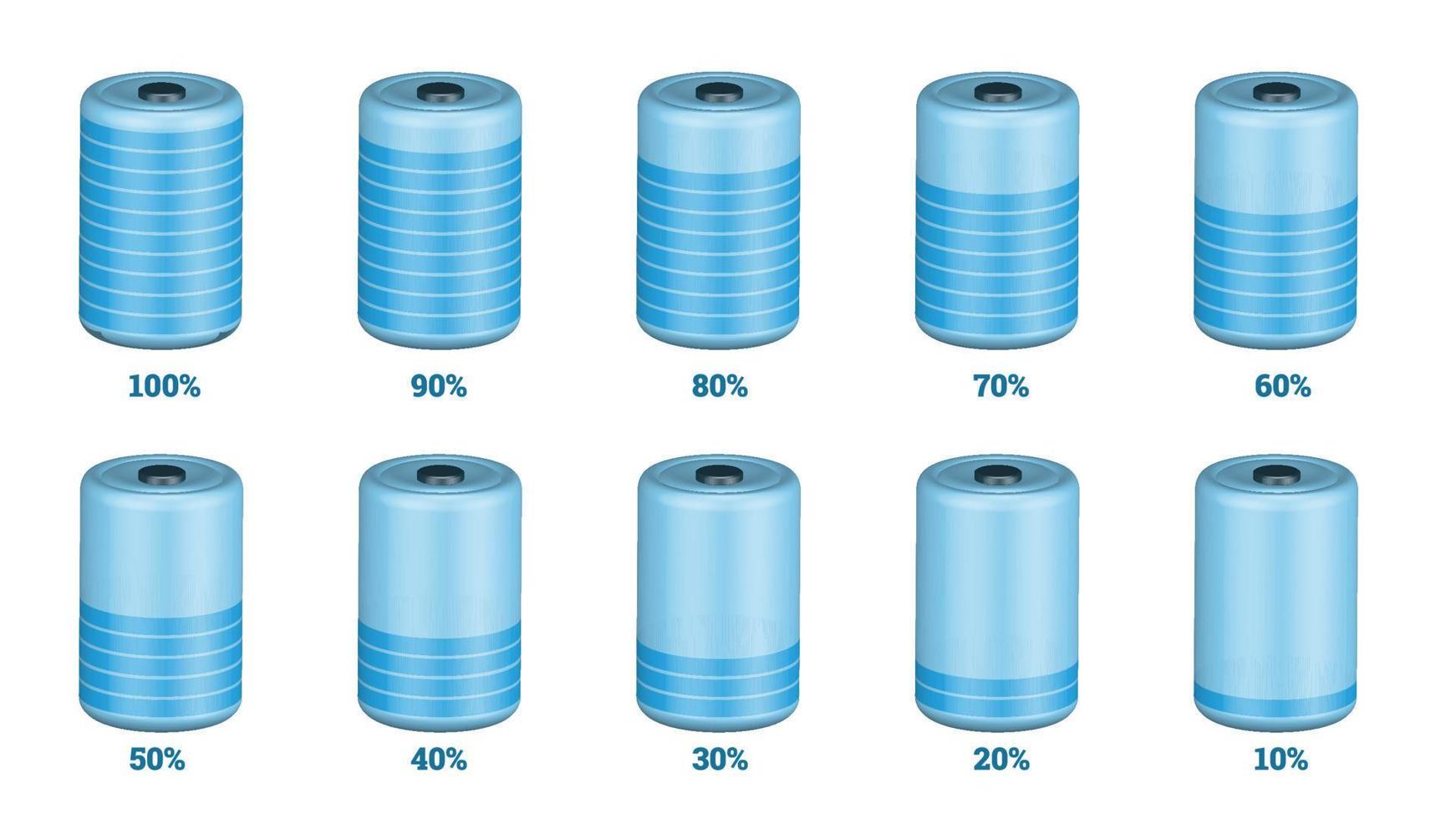 Modern percentage infographics object set in shape of realistic 3d battery shape vector