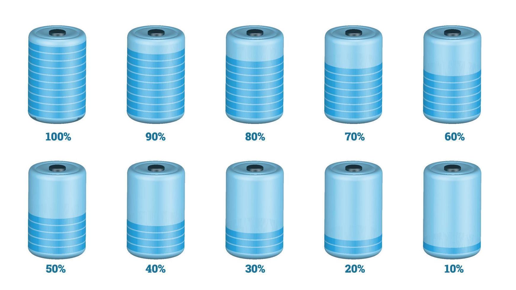 conjunto de objetos infográficos de porcentaje moderno en forma de batería 3d realista vector