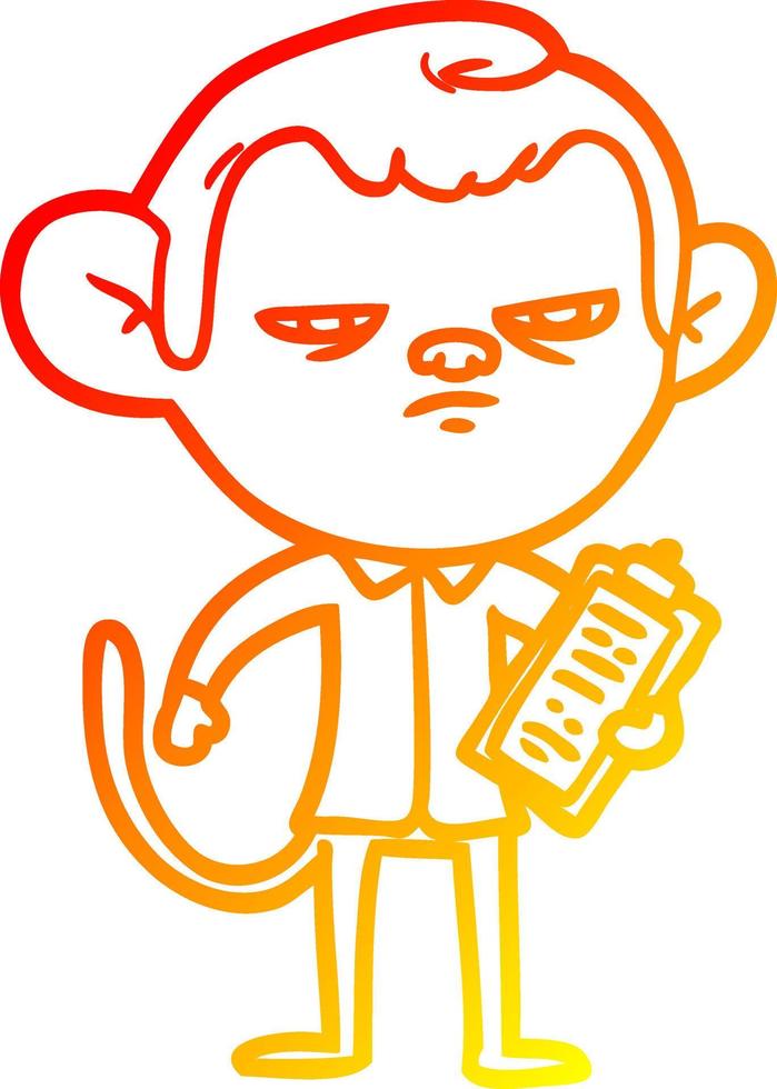 warm gradient line drawing cartoon annoyed monkey boss vector