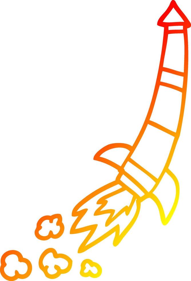 warm gradient line drawing cartoon space rocket vector