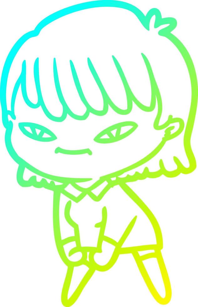 cold gradient line drawing cartoon woman vector