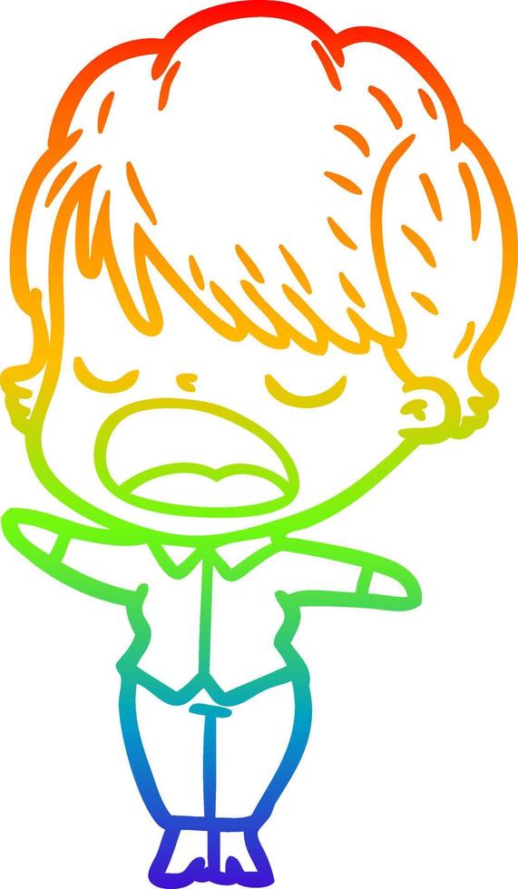 rainbow gradient line drawing cartoon woman talking vector
