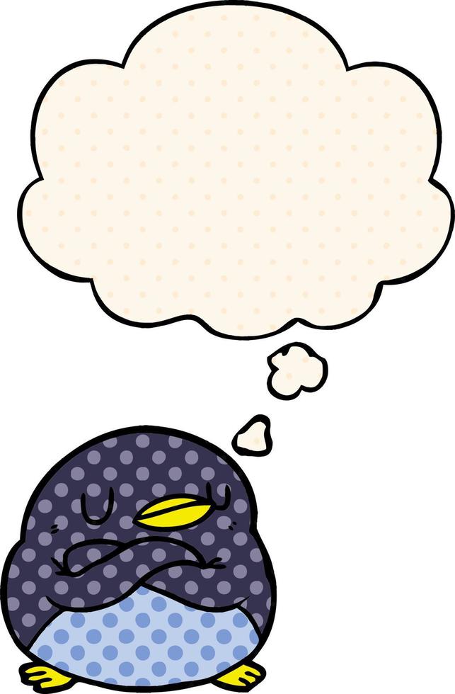 cartoon penguin and thought bubble in comic book style vector
