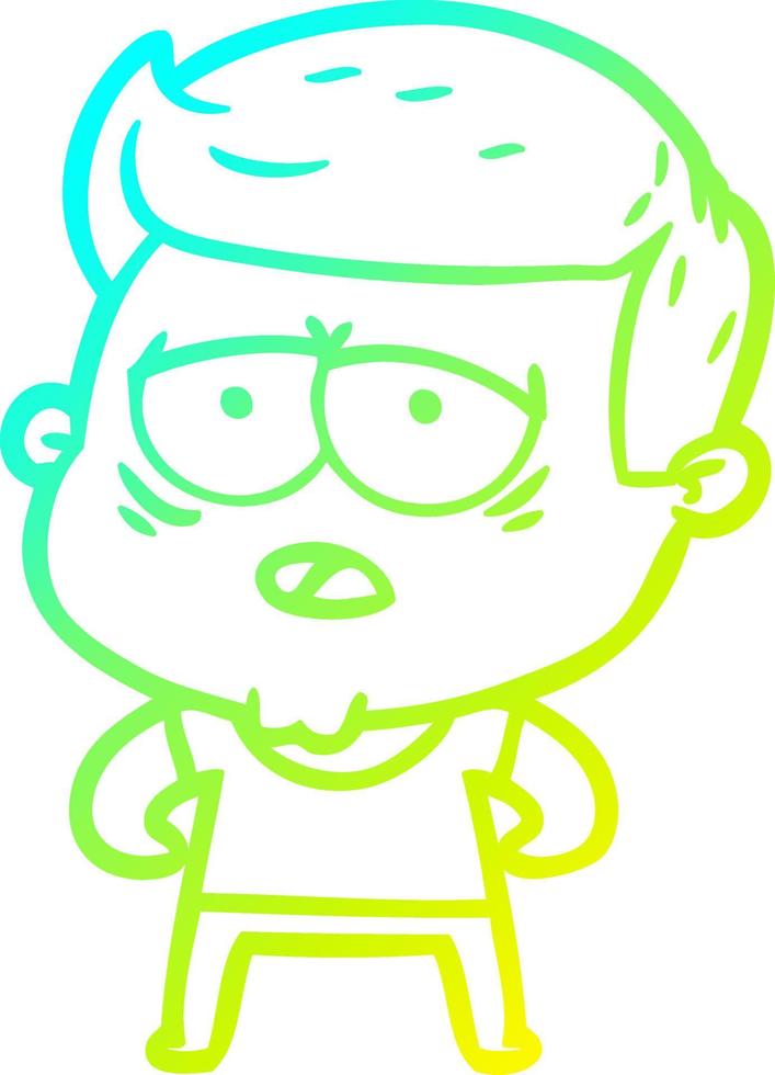 cold gradient line drawing cartoon tired man vector